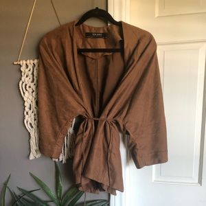 Zara basics brown cardigan w tassel tie